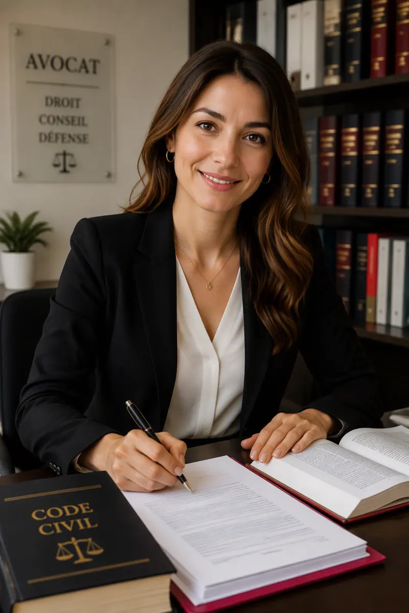 Avocate rédigeant un document à son bureau